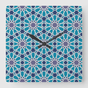 Abstract patroon in blauw en grijs vierkante klok
