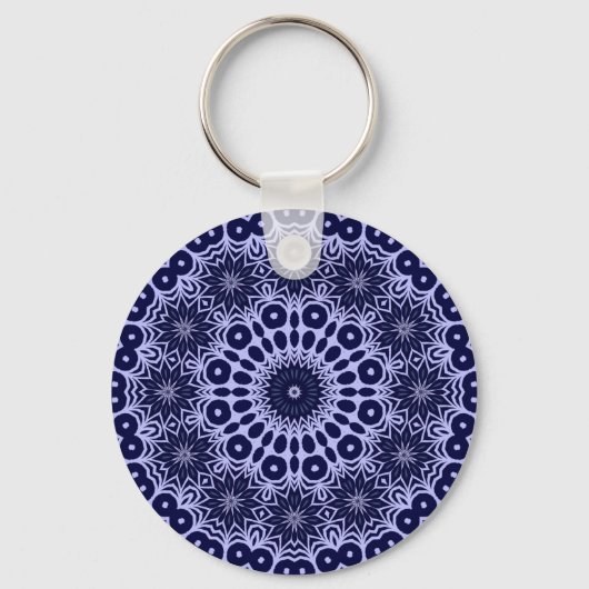 Abstract patroon in blauw en wit sleutelhanger (Voorkant)