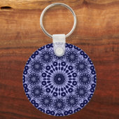 Abstract patroon in blauw en wit sleutelhanger (Voorkant)