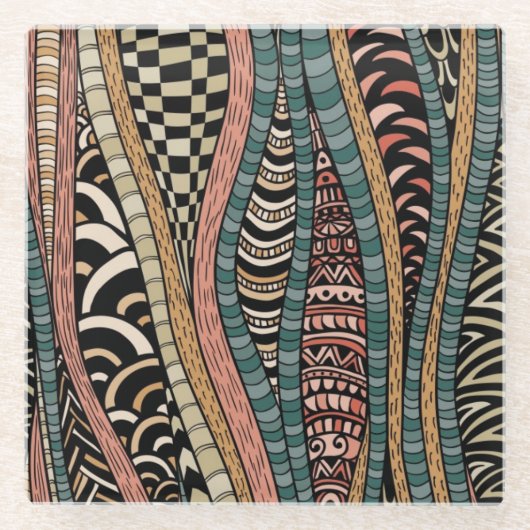 Abstract patroon in etnische stijl glazen onderzetter (Voorkant)