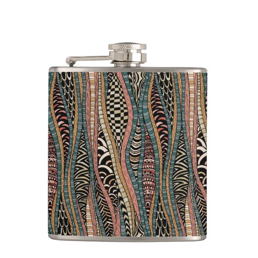 Abstract patroon in etnische stijl heupfles (Voorkant)