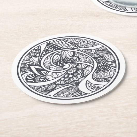 Abstract patroon in Zen-Doodle-stijl Ronde Kartonnen Onderzetter (Gebogen)