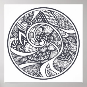 Abstract patroon in Zen-Doodle Style 2 Poster