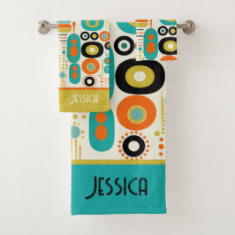 Abstract patroon levendig mid century modern naam bad handdoek