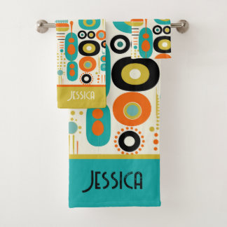 Abstract patroon levendig mid century modern naam bad handdoek