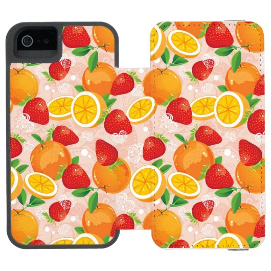 Abstract patroon met aardbei incipio iPhone portemonnee hoesje (Agenda Open)