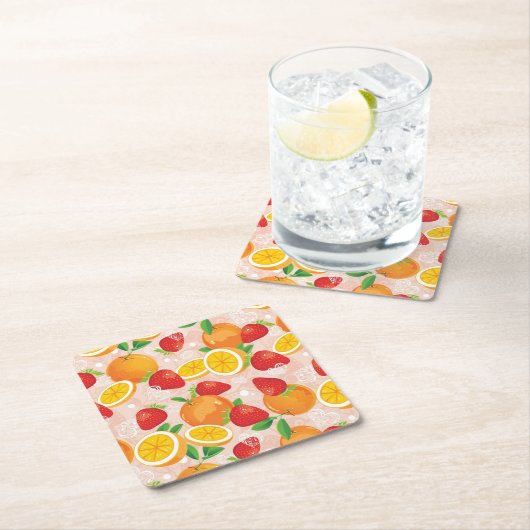 Abstract patroon met aardbei kartonnen onderzetters (Insitu)