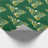 Abstract patroon met groene en gouden kerstbomen cadeaupapier (Hoek)