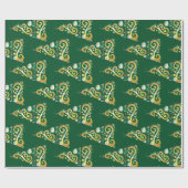 Abstract patroon met groene en gouden kerstbomen cadeaupapier (Vlak)