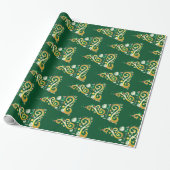 Abstract patroon met groene en gouden kerstbomen cadeaupapier (Uitgerold)