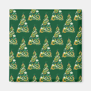 Abstract patroon met groene en gouden kerstbomen magneet