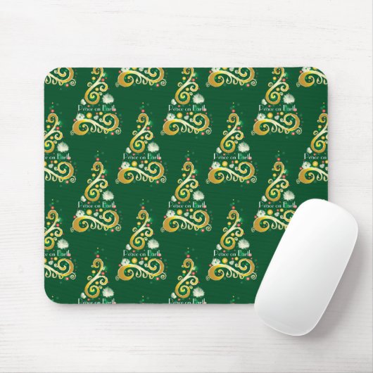 Abstract patroon met groene en gouden kerstbomen muismat (Met muis)