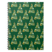 Abstract patroon met groene en gouden kerstbomen notitieboek (Voorkant)