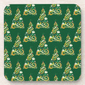 Abstract patroon met groene en gouden kerstbomen onderzetter (Voorkant)