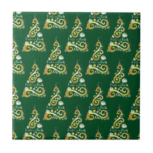 Abstract patroon met groene en gouden kerstbomen tegeltje (Voorkant)