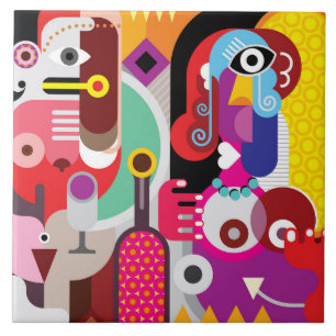 Abstract patroon met levendige kleuren tegeltje