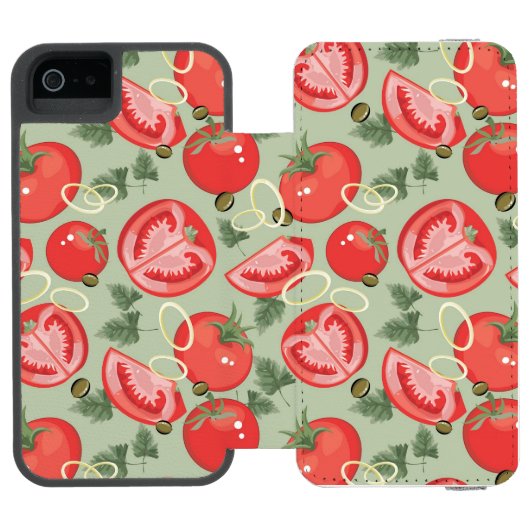 Abstract patroon met tomaat incipio iPhone portemonnee hoesje (Agenda Open)