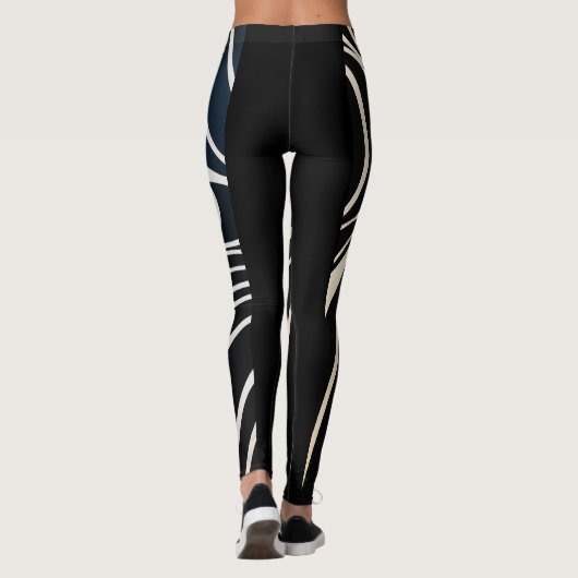Abstract patroon met zwarte en witte golvende lijn leggings (Achterkant)