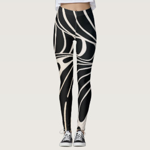 Abstract patroon met zwarte en witte golvende lijn leggings