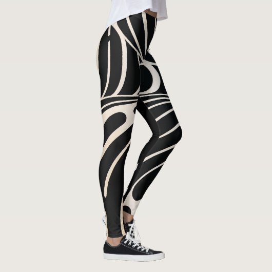 Abstract patroon met zwarte en witte golvende lijn leggings (Rechts)