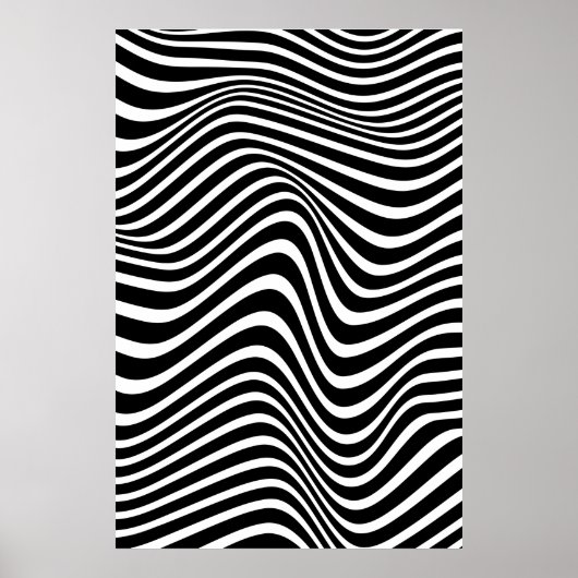 Abstract patroon met zwarte en witte golvende lijn poster (Voorkant)