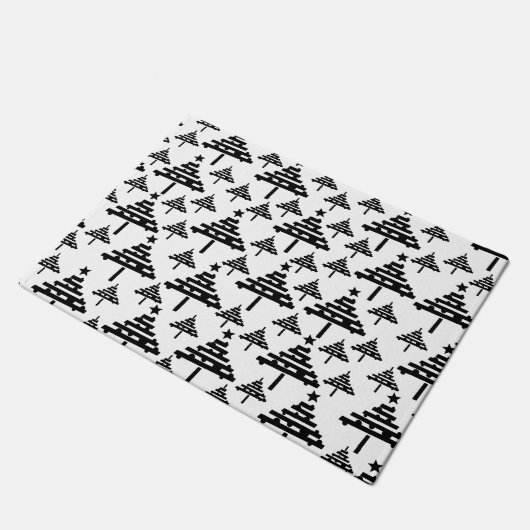 Abstract patroon met zwarte witte kerstboom deurmat (Schuin)
