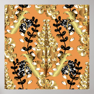 abstract patroon op oranje gele achtergrond met poster