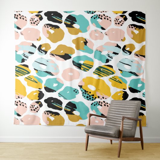 Abstract patroon, organische vormen, pastelkleuren wandkleed (In Situ (horizontaal))