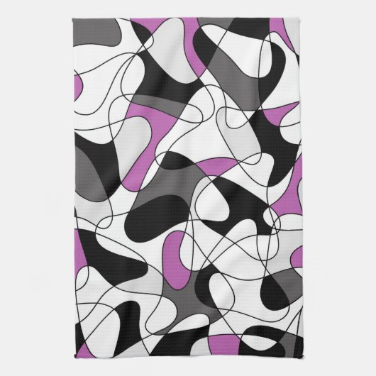 Abstract patroon - paars, grijs, zwart en wit. theedoek (Verticaal)