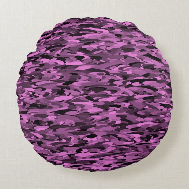 Abstract patroon paars zwart rond kussen (Voorkant)