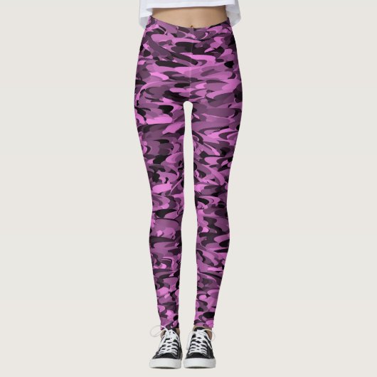 Abstract Patroon Paarse Zwart Leggings (Voorkant)