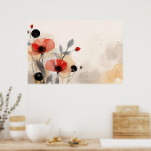 Abstract patroon rode bloemen achtergrond poster (Keuken)
