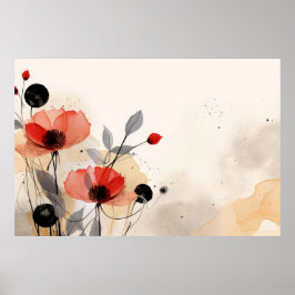 Abstract patroon rode bloemen achtergrond poster