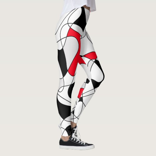 Abstract patroon - rood en wit. leggings (Rechts)