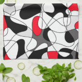 Abstract patroon - rood, grijs, zwart en wit. theedoek (Gevouwen)