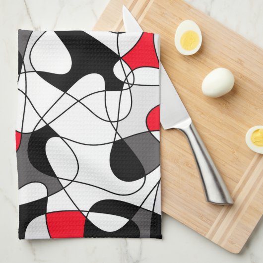 Abstract patroon - rood, grijs, zwart en wit. theedoek (Quarter Fold)