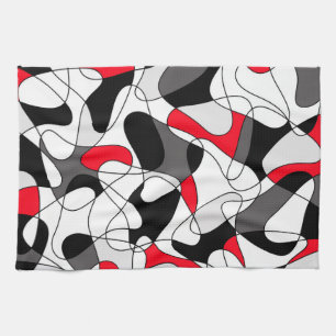 Abstract patroon - rood, grijs, zwart en wit. theedoek