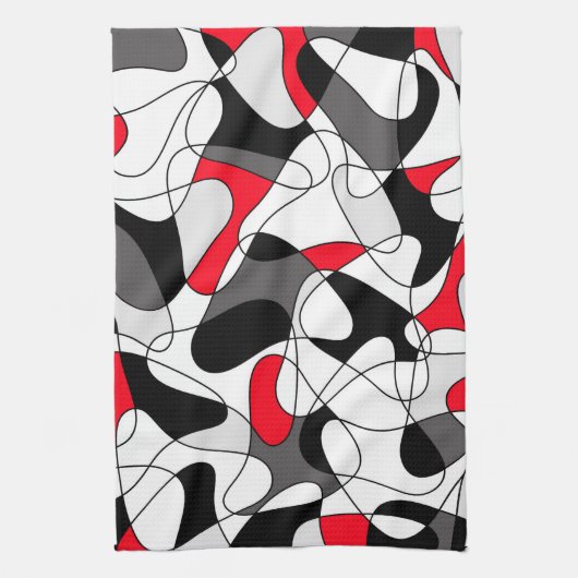Abstract patroon - rood, grijs, zwart en wit. theedoek (Verticaal)