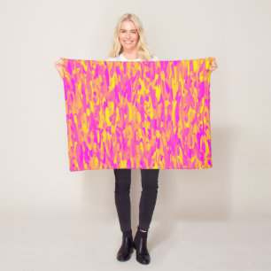 Abstract Patroon Roze Geel Sinaasappel Fleece Deken