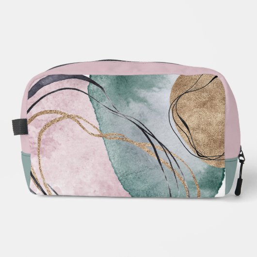 Abstract Patroon Roze Goud en Groene Dopp Kit Toilettasje (Voorkant)