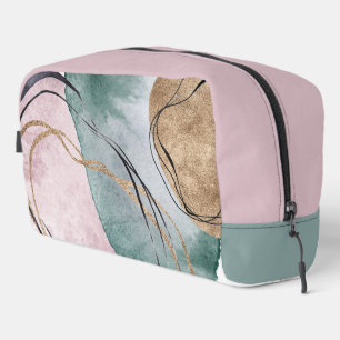 Abstract Patroon Roze Goud en Groene Dopp Kit Toilettasje