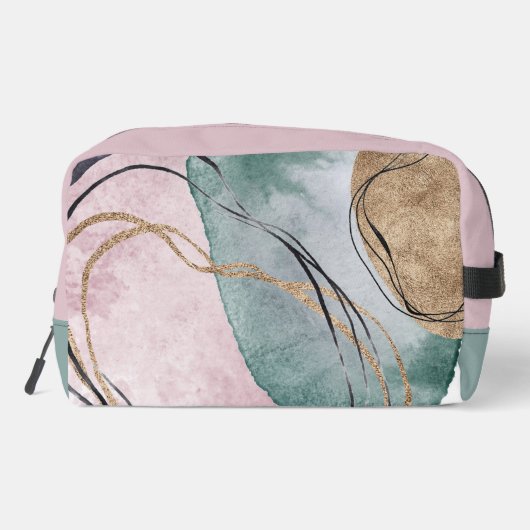 Abstract Patroon Roze Goud en Groene Dopp Kit Toilettasje (Achterkant)