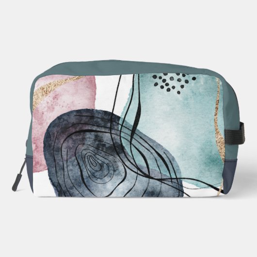 Abstract Patroon Roze Goud en Groene Dopp Kit Toilettasje (Achterkant)