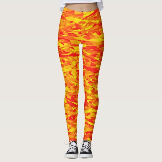 Abstract Patroon Sinaasappel Rood Geel Leggings (Voorkant)
