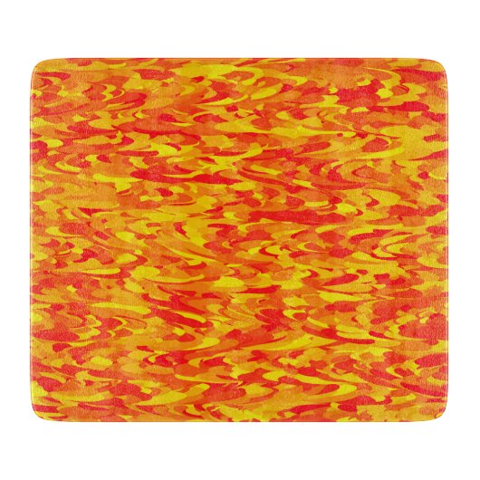 Abstract Patroon Sinaasappel Rood Geel Snijplank (Voorkant)