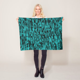 Abstract patroon turkoois zwart fleece deken