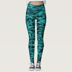 Abstract patroon turkoois zwart leggings