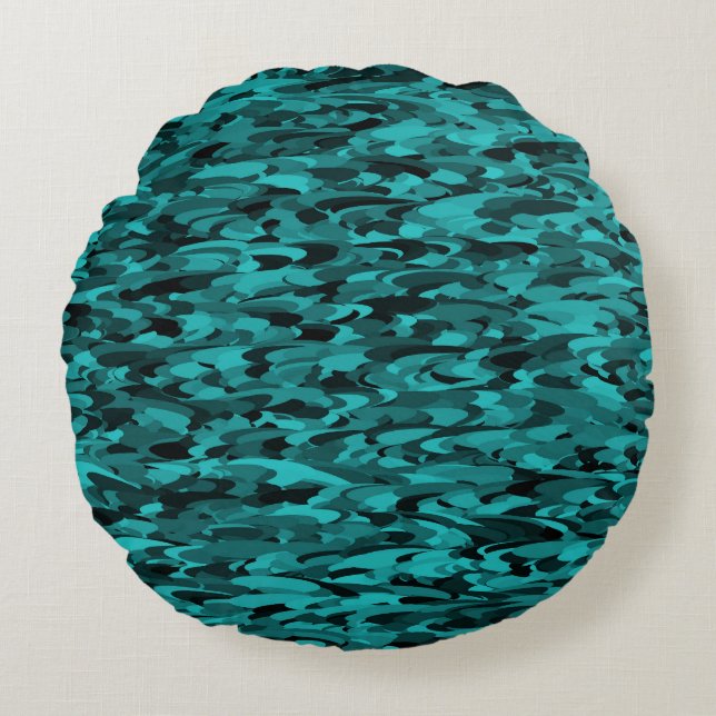 Abstract patroon turkoois zwart rond kussen (Voorkant)