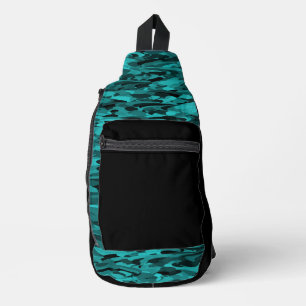 Abstract patroon turkoois zwart sling bag