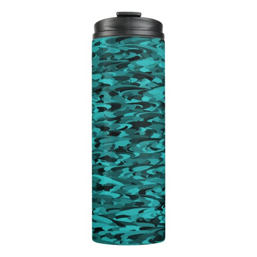 Abstract patroon turkoois zwart thermosbeker (Voorkant)